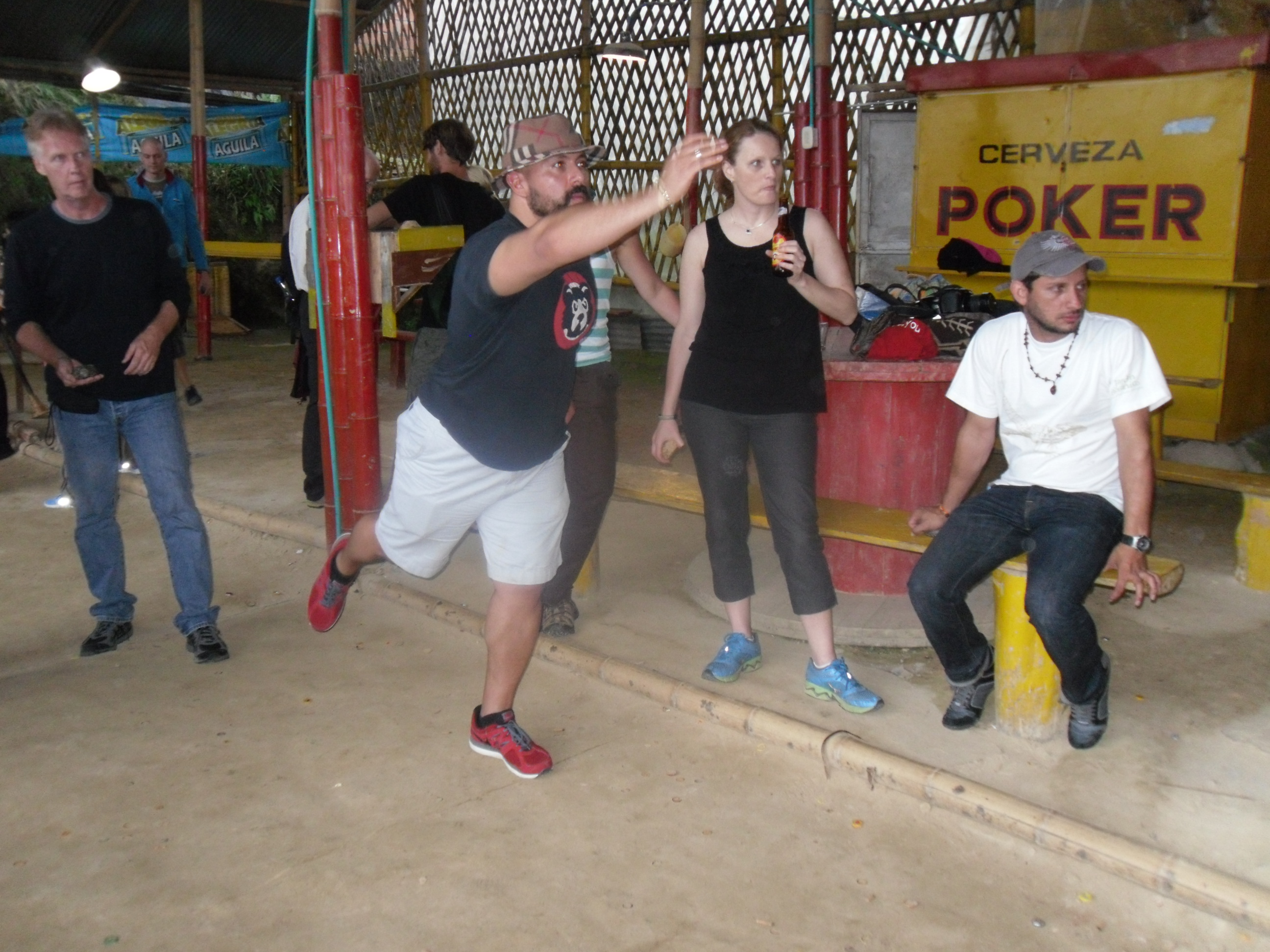 Playing a game of Tejo in Salento, Colombia